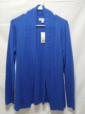 Kim Rogers Blue Cable Knit Open Front Cardigan Sweater | Size S